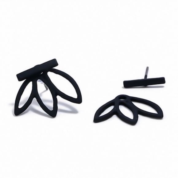 Black Bar & Lotus Jacket Stud Earrings - Picture 6 of 7